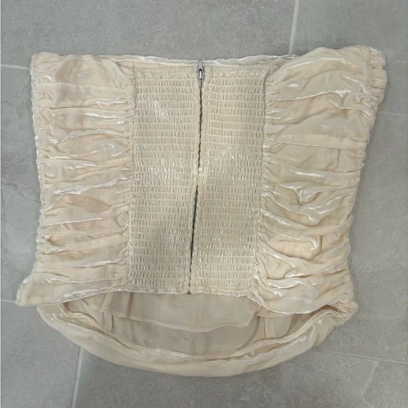 Reformation Addie Cream Velvet Ruched Corset Top Size 12 - Picture 5 of 11